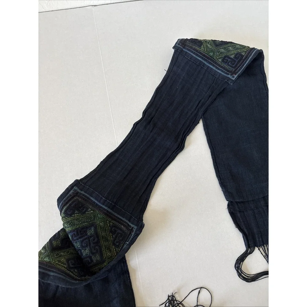 Vintage Hmong Cotton Hand Embroidered Indigo Belt with Fringe